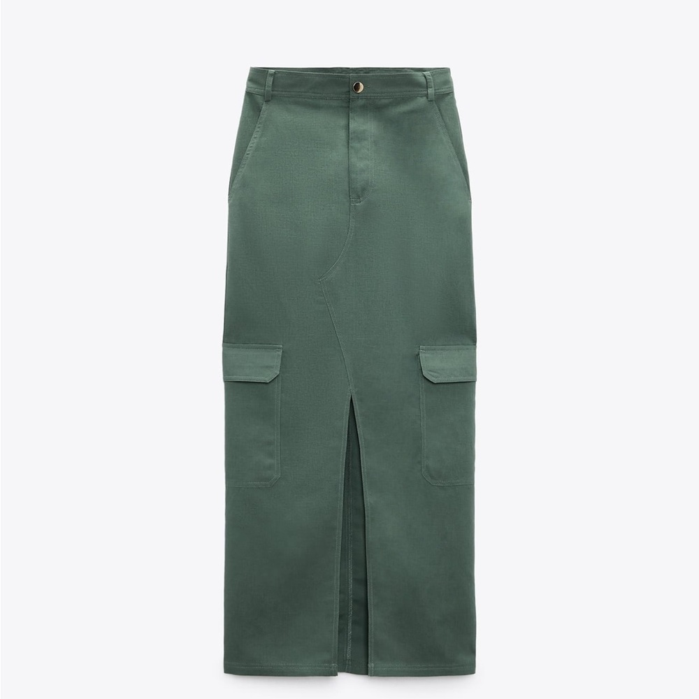 NWT Zara Linen Blend Midi Cargo Skirt 3550/715